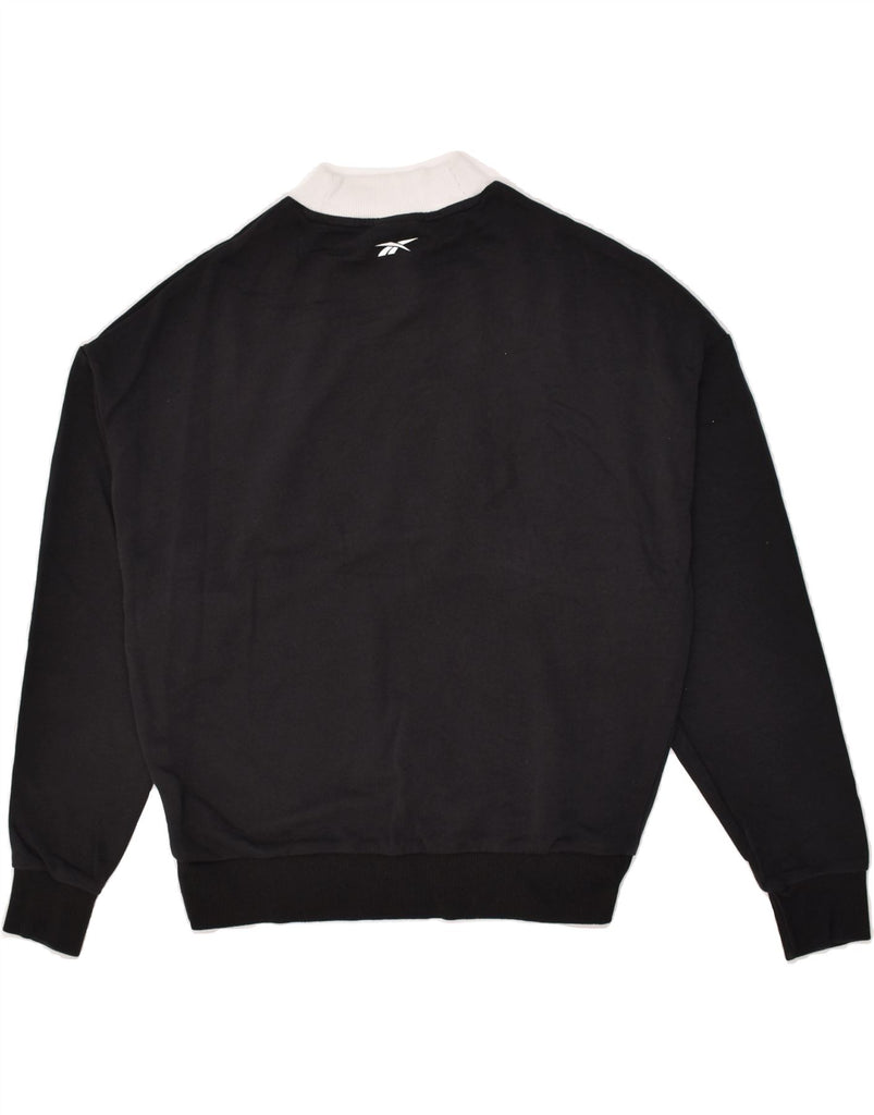 REEBOK Womens Graphic Sweatshirt Jumper UK 4/6 XS Black Colourblock Cotton | Vintage Reebok | Thrift | Second-Hand Reebok | Used Clothing | Messina Hembry 
