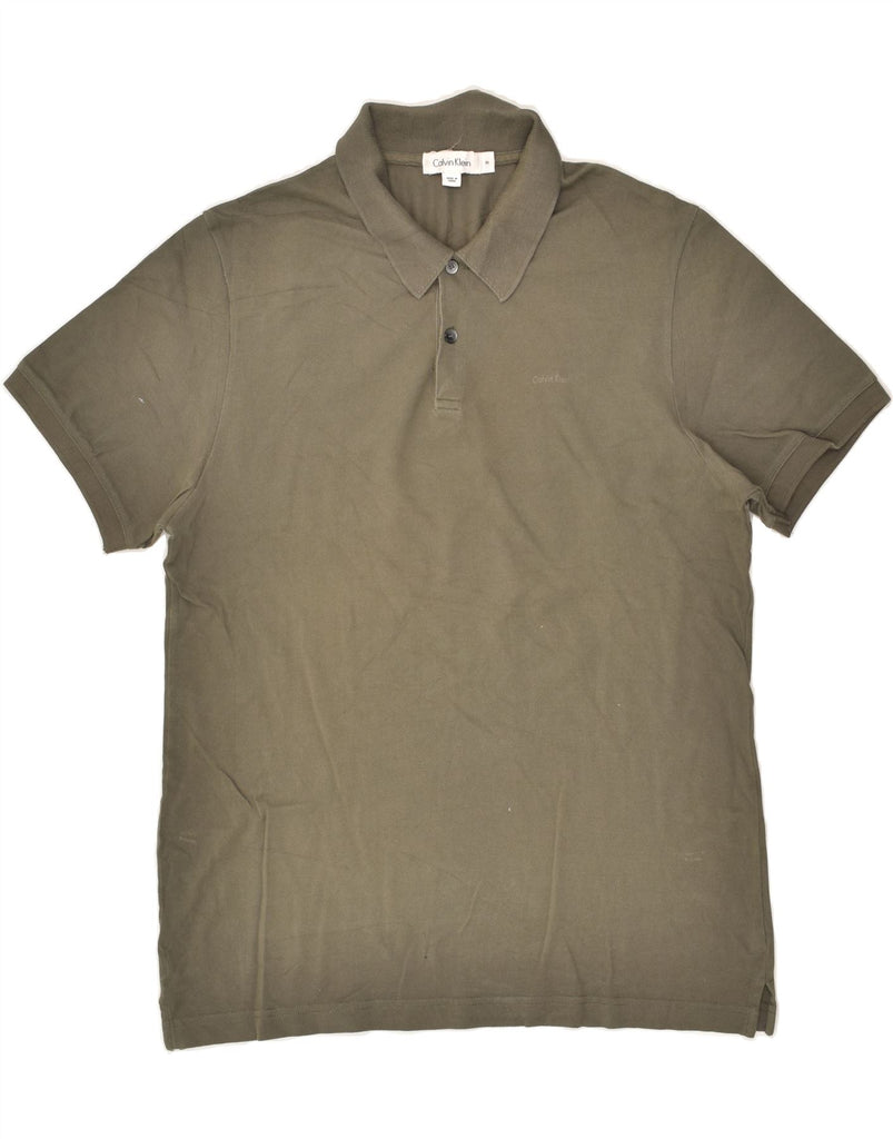 CALVIN KLEIN Mens Polo Shirt Medium Khaki Cotton | Vintage Calvin Klein | Thrift | Second-Hand Calvin Klein | Used Clothing | Messina Hembry 