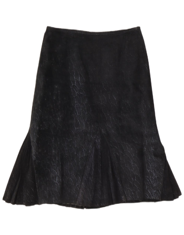 Vintage Womens Abstract Pattern Suede Mermaid Skirt W30 Medium Navy Blue