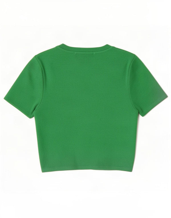 Zara Womens Crop Blouse Top UK 8 Small Green Viscose