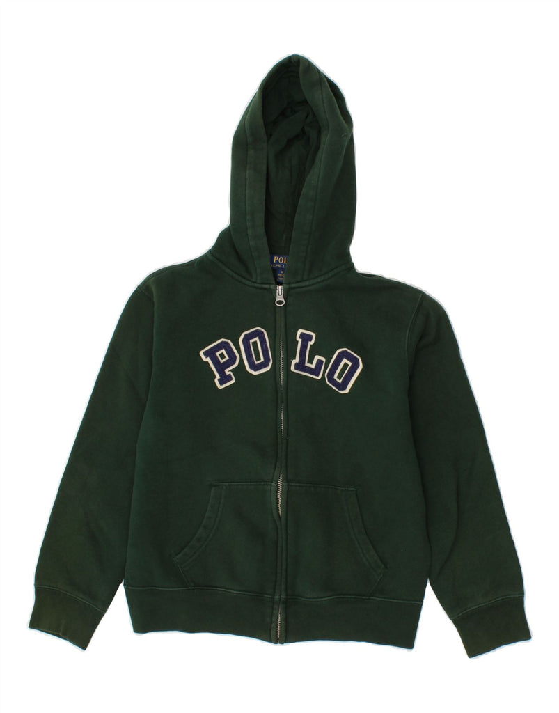 POLO RALPH LAUREN Boys Zip Hoodie Sweater 10-11 Years Medium  Green Cotton Vintage Polo Ralph Lauren and Second-Hand Polo Ralph Lauren from Messina Hembry 