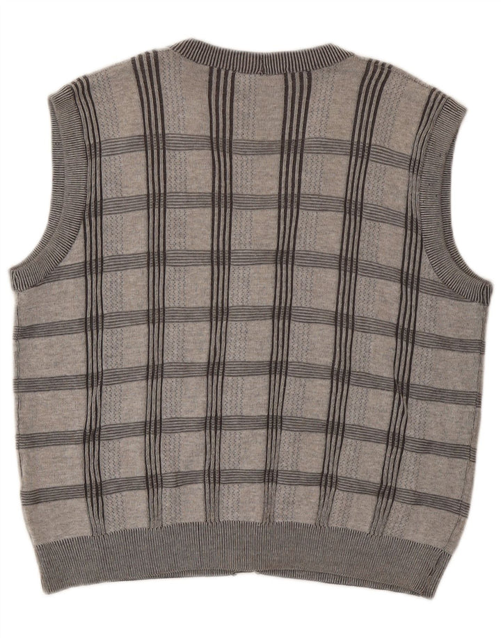 MONTECHIARO Mens Sleeveless Cardigan Sweater XL Grey Check