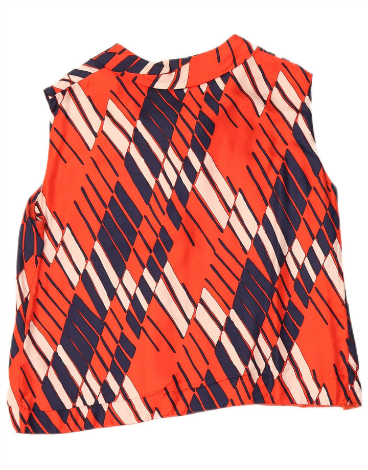VINTAGE Womens Front Tie Sleeveless Blouse Top UK 14 Medium Red Striped