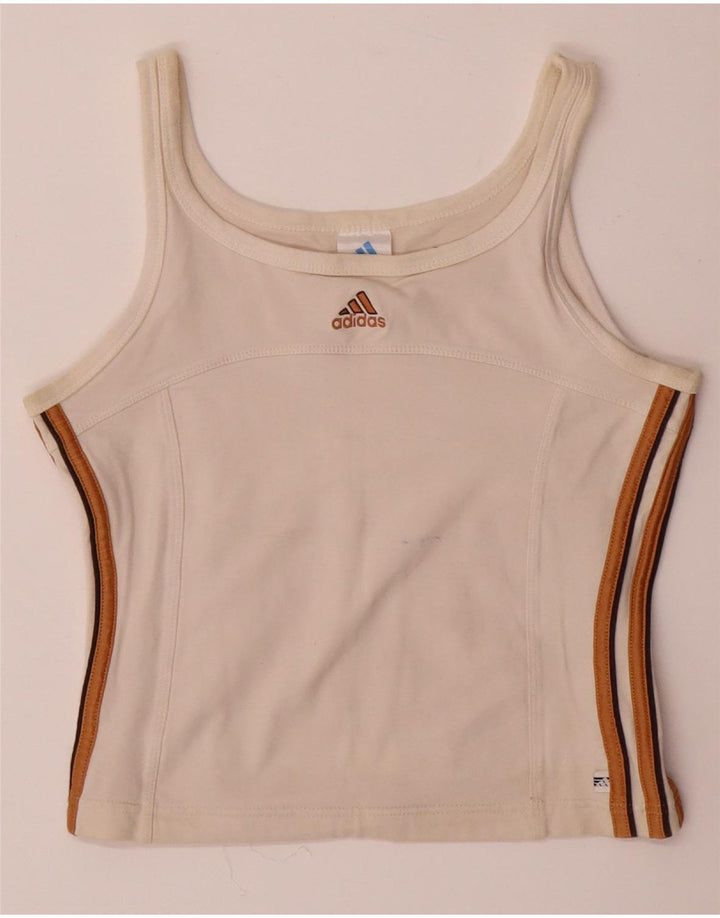 ADIDAS Womens Vest Top UK 14 Medium  Off White Polyester