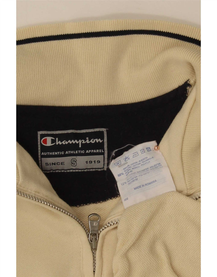 Champion Mens Graphic Zip Neck Sweatshirt Jumper Small Beige Cotton