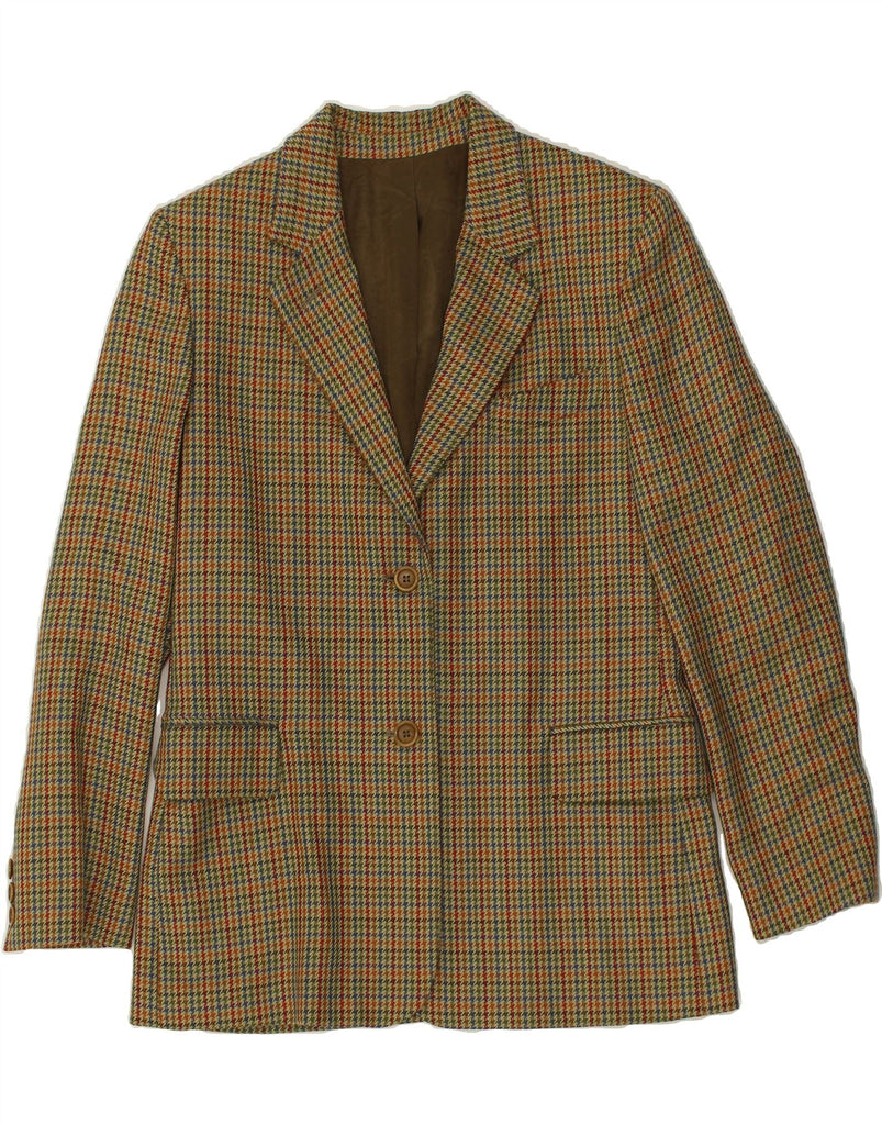 VINTAGE Womens 2 Button Blazer Jacket UK 16 Large Brown Houndstooth Wool | Vintage Vintage | Thrift | Second-Hand Vintage | Used Clothing | Messina Hembry 