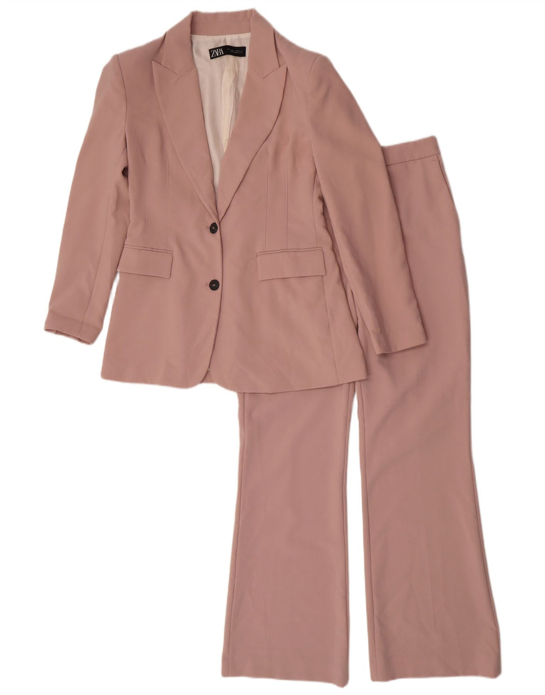 Zara Womens 2 Button 2 Piece Suit UK 16 Large W32 L31 Pink Polyester