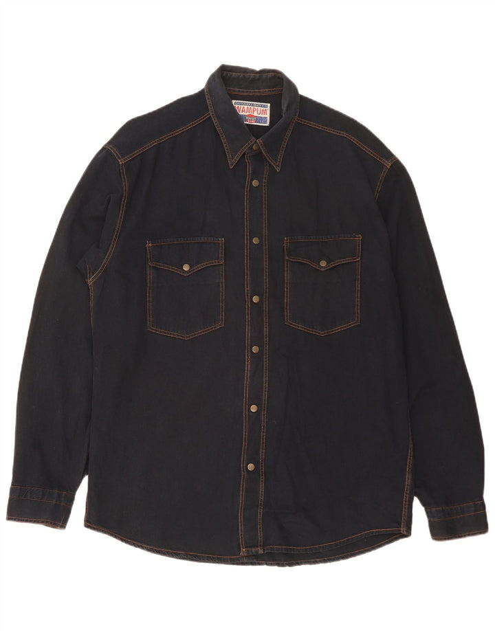 WAMPUM Mens Denim Shirt Medium Navy Blue