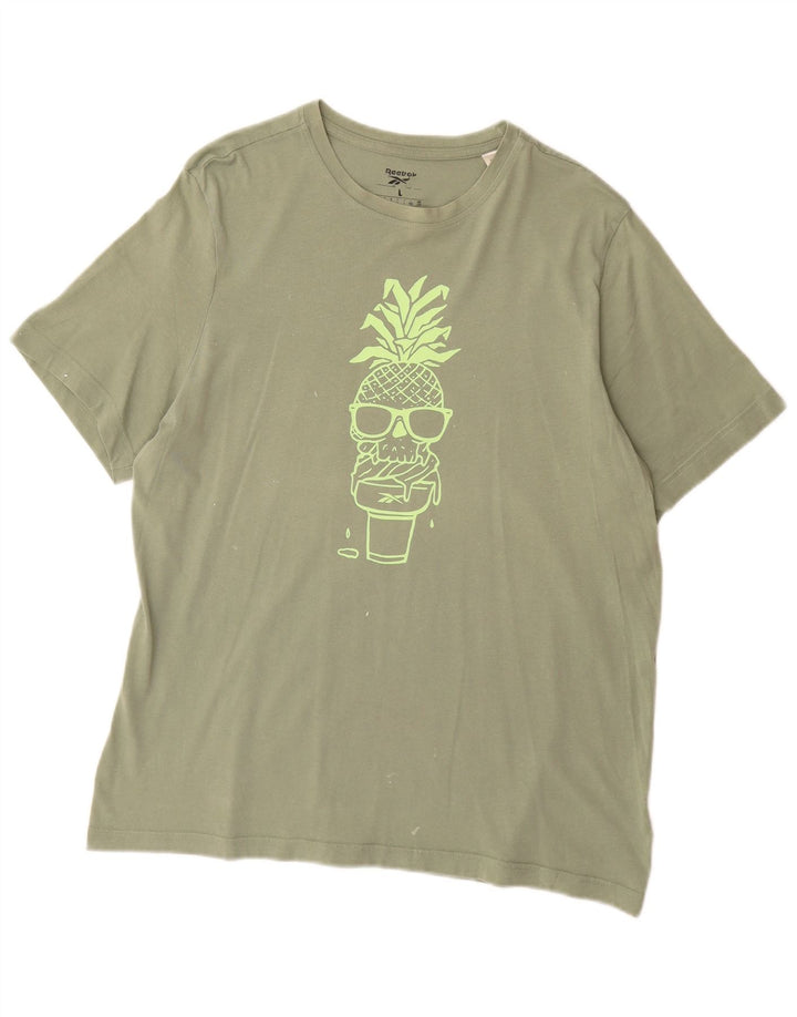 Reebok Mens Graphic T-Shirt Top Large Green Cotton