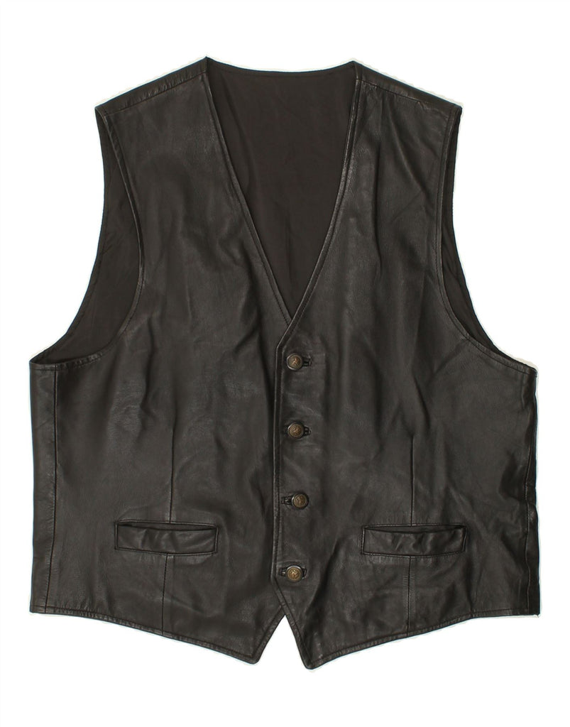 C&A Mens Slim Leather Waistcoat UK 44 2XL Black Leather | Vintage C&A | Thrift | Second-Hand C&A | Used Clothing | Messina Hembry 