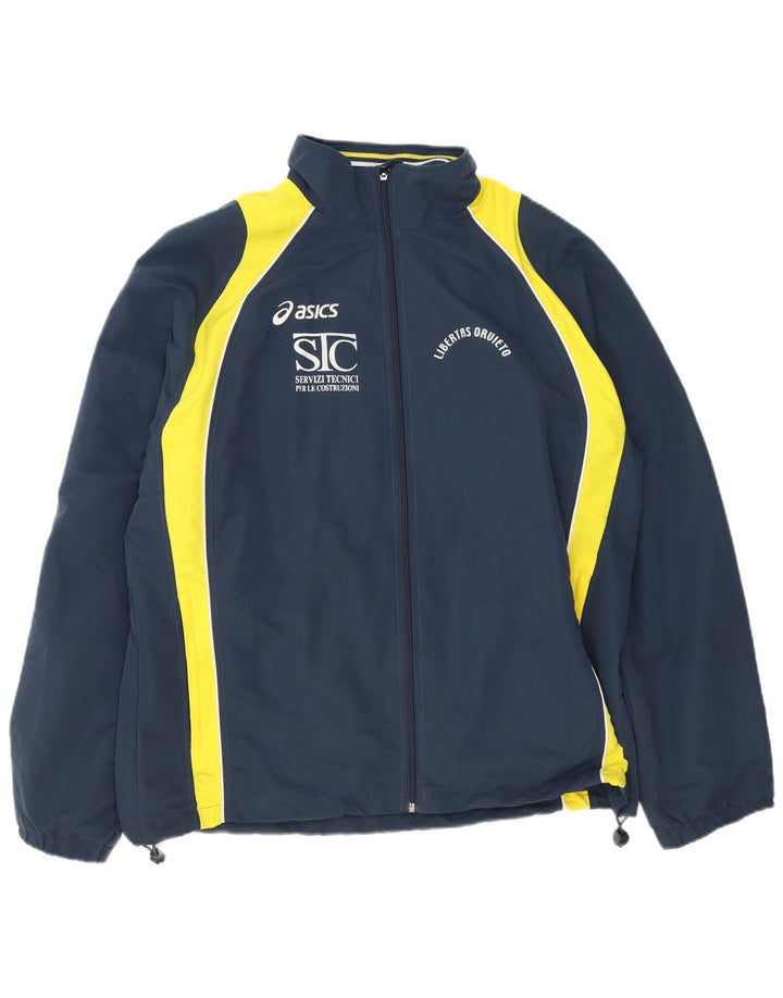 Asics Mens Graphic Tracksuit Top Jacket 2XL Navy Blue Colourblock Polyester