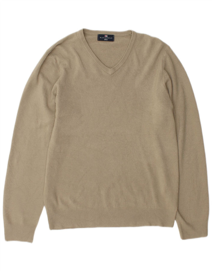 Marks & Spencer Mens Blue Harbour V-Neck Jumper Sweater Medium Beige
