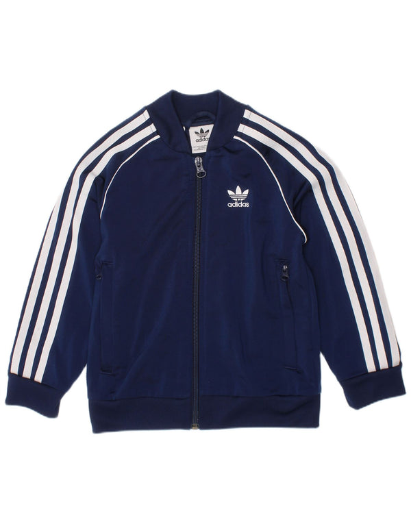 Adidas Boys Tracksuit Top Jacket 4-5 Years Navy Blue Polyester