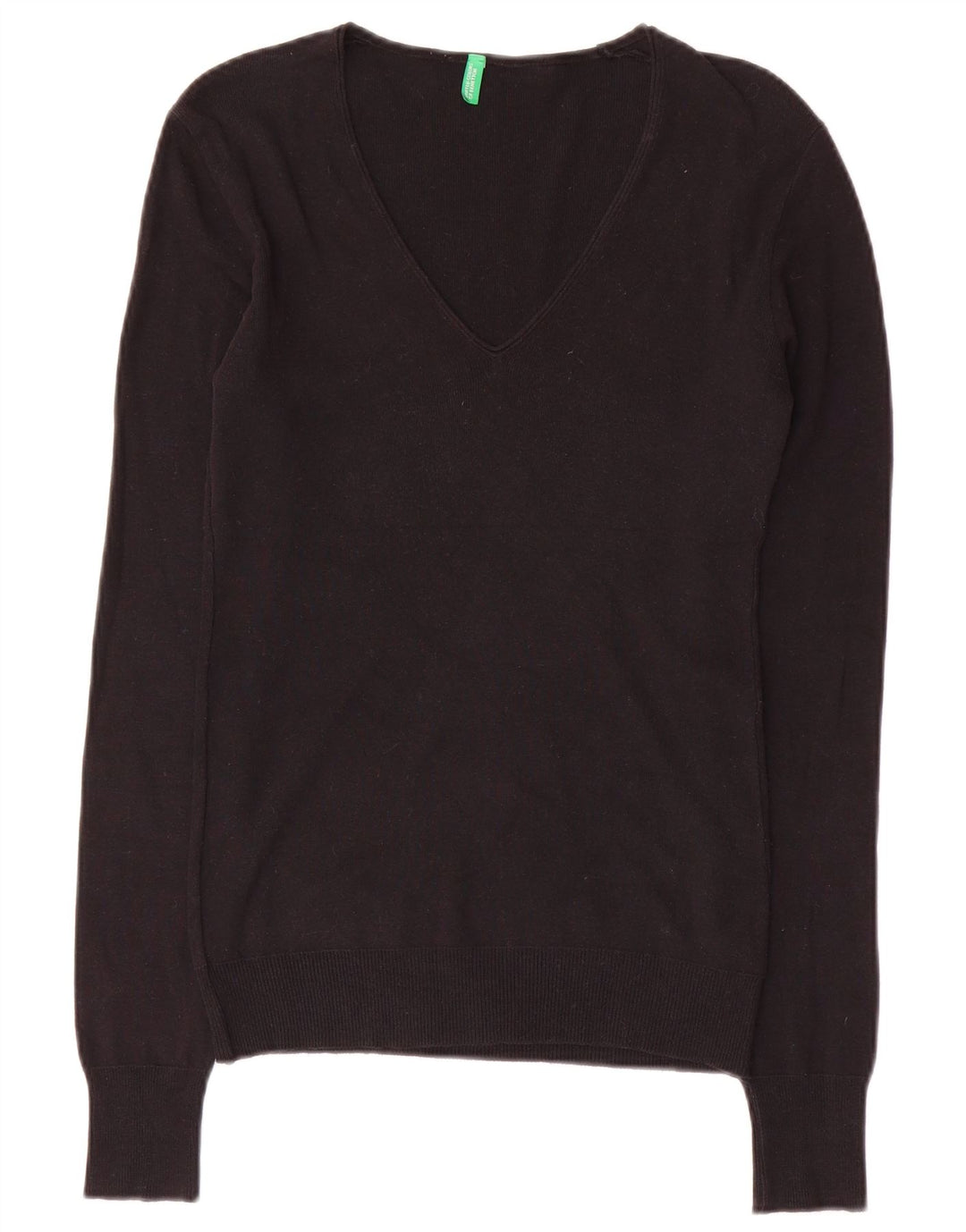 BENETTON Womens V-Neck Jumper Sweater UK 10 Small Black