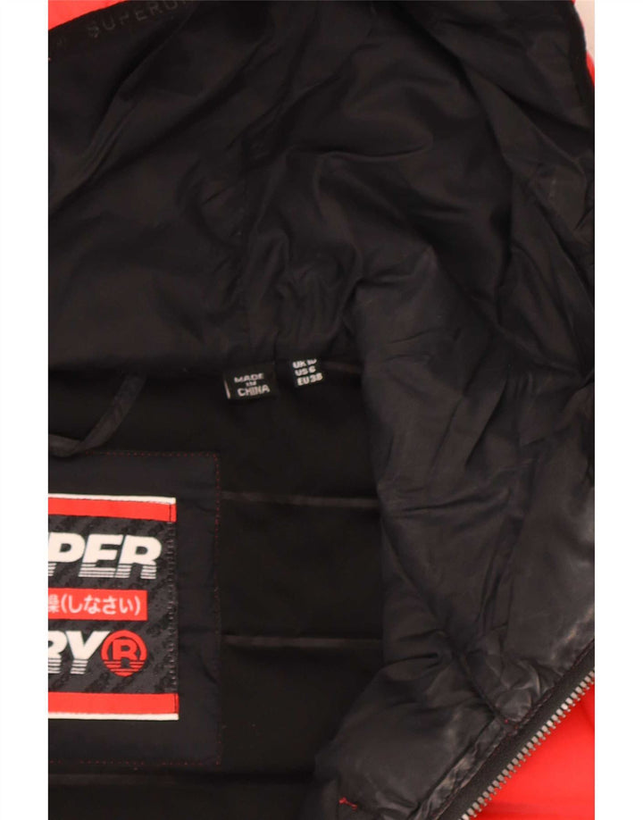 Superdry Womens Hooded Padded Jacket UK 10 Small Red Polyester