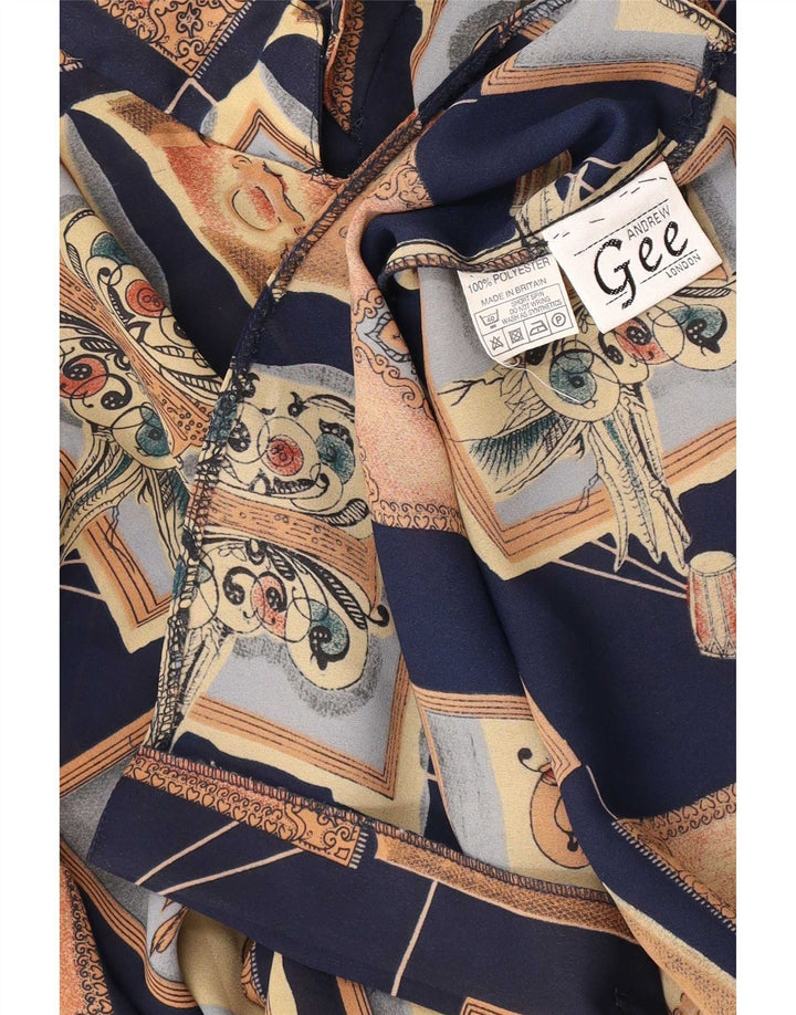 Vintage Womens Shirt Blouse UK 16 Large Navy Blue Patchwork Polyester
