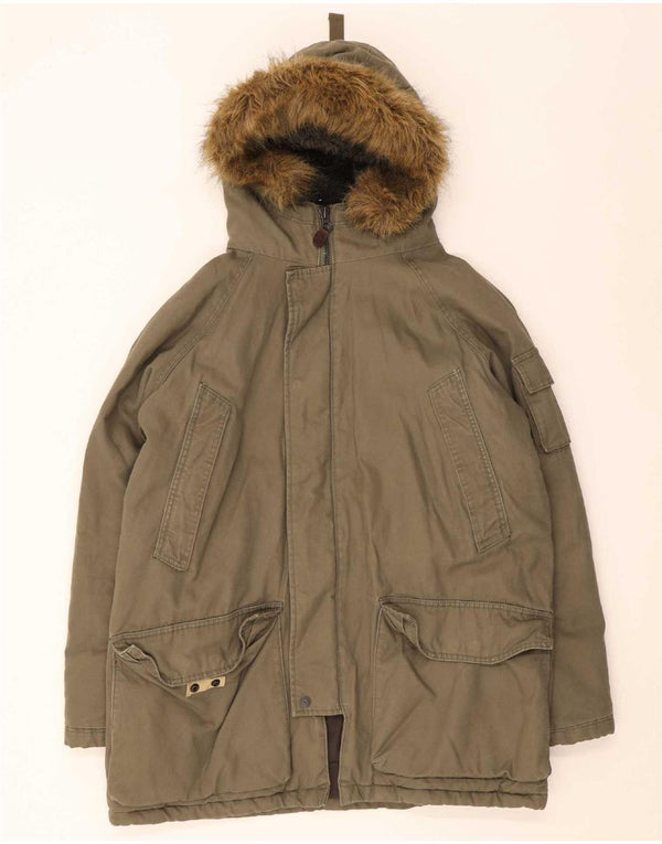 Timberland Mens Hooded Parka Jacket UK 40 Large Khaki Polyester
