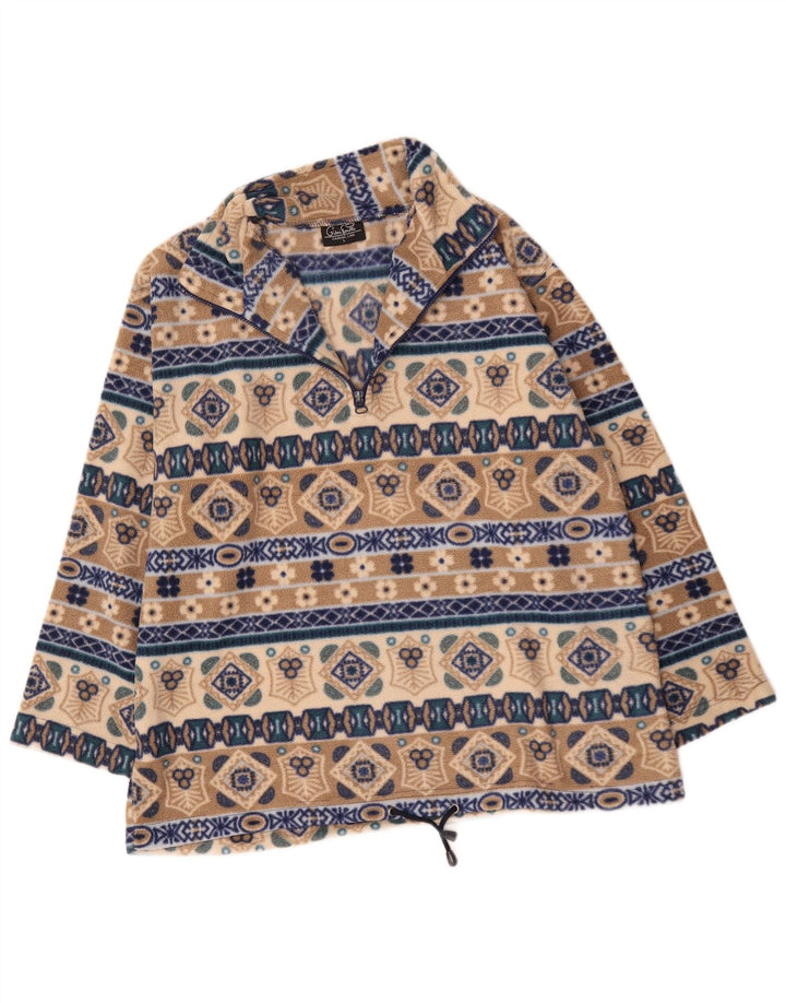 Giani Feroti Mens Zip Neck Fleece Jumper Large Beige Geometric Polyester