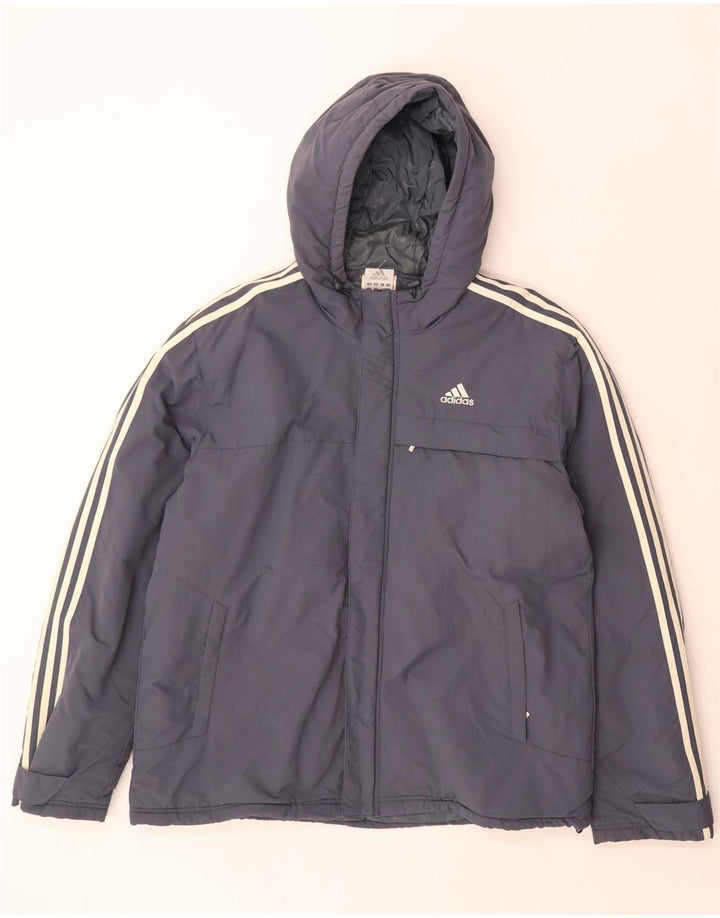 Adidas Mens Hooded Padded Jacket UK 40 Large Grey Polyamide