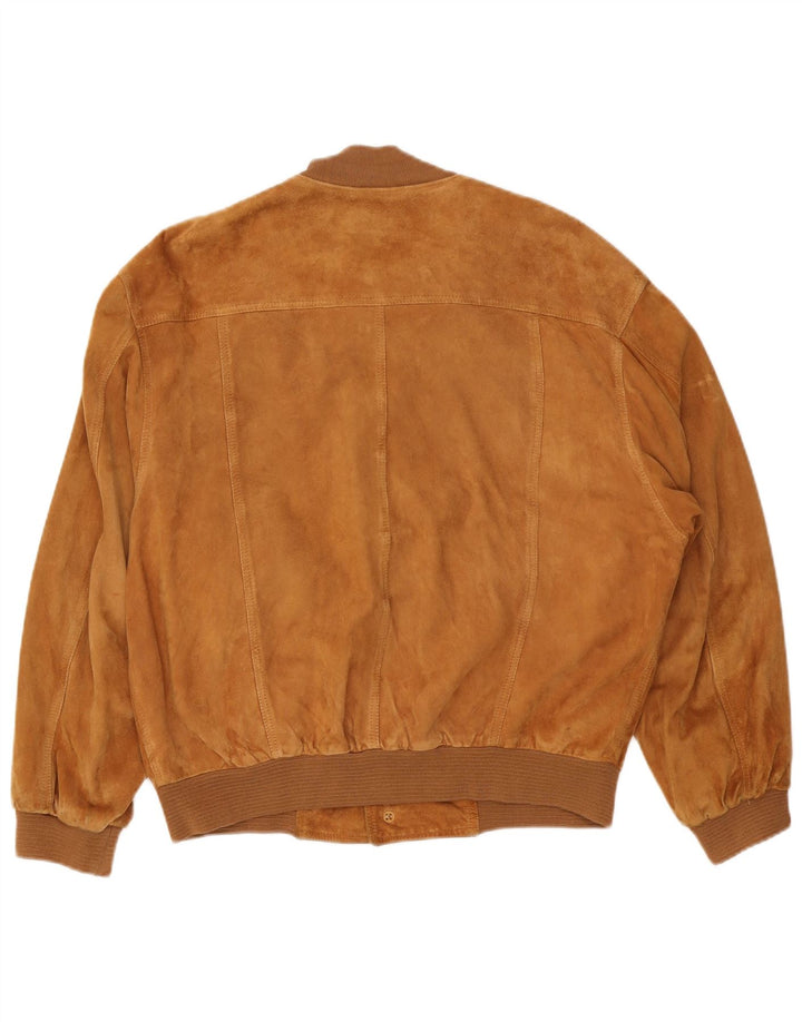 Vintage Mens Suede Bomber Jacket IT 50 Large Brown Leather