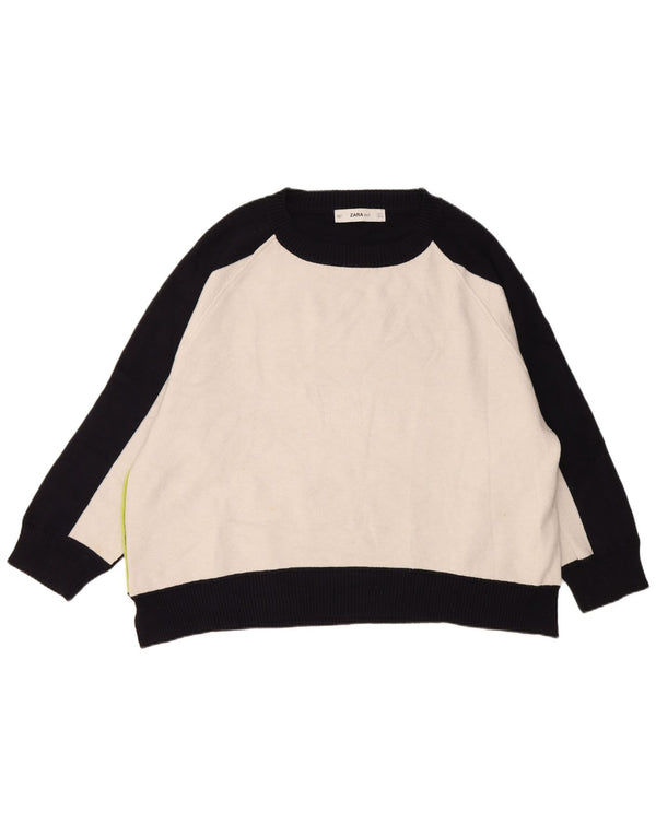 Zara Womens Boat Neck Jumper Sweater UK 10 Small Navy Blue Colourblock