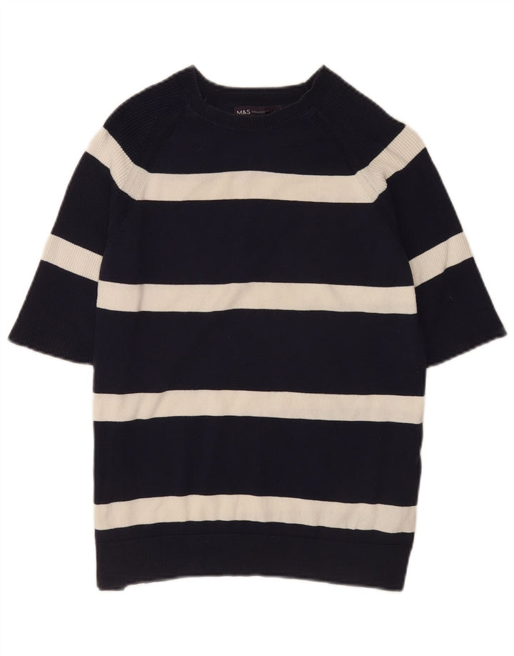 Marks & Spencer Womens Boat Neck Jumper Sweater UK 12 Medium Black Striped