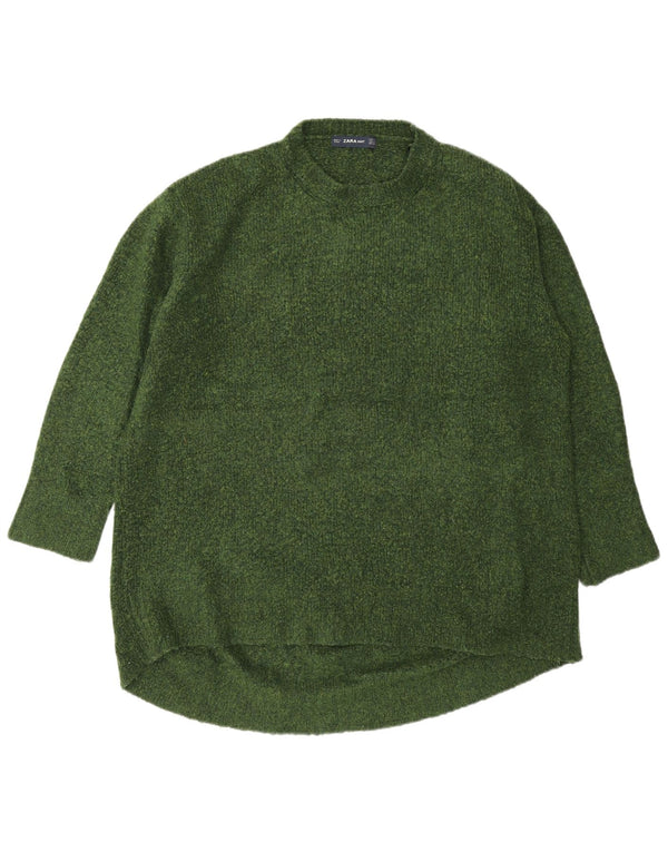 Zara Womens Oversized Crew Neck Jumper Sweater UK 10 Small Green Acrylic