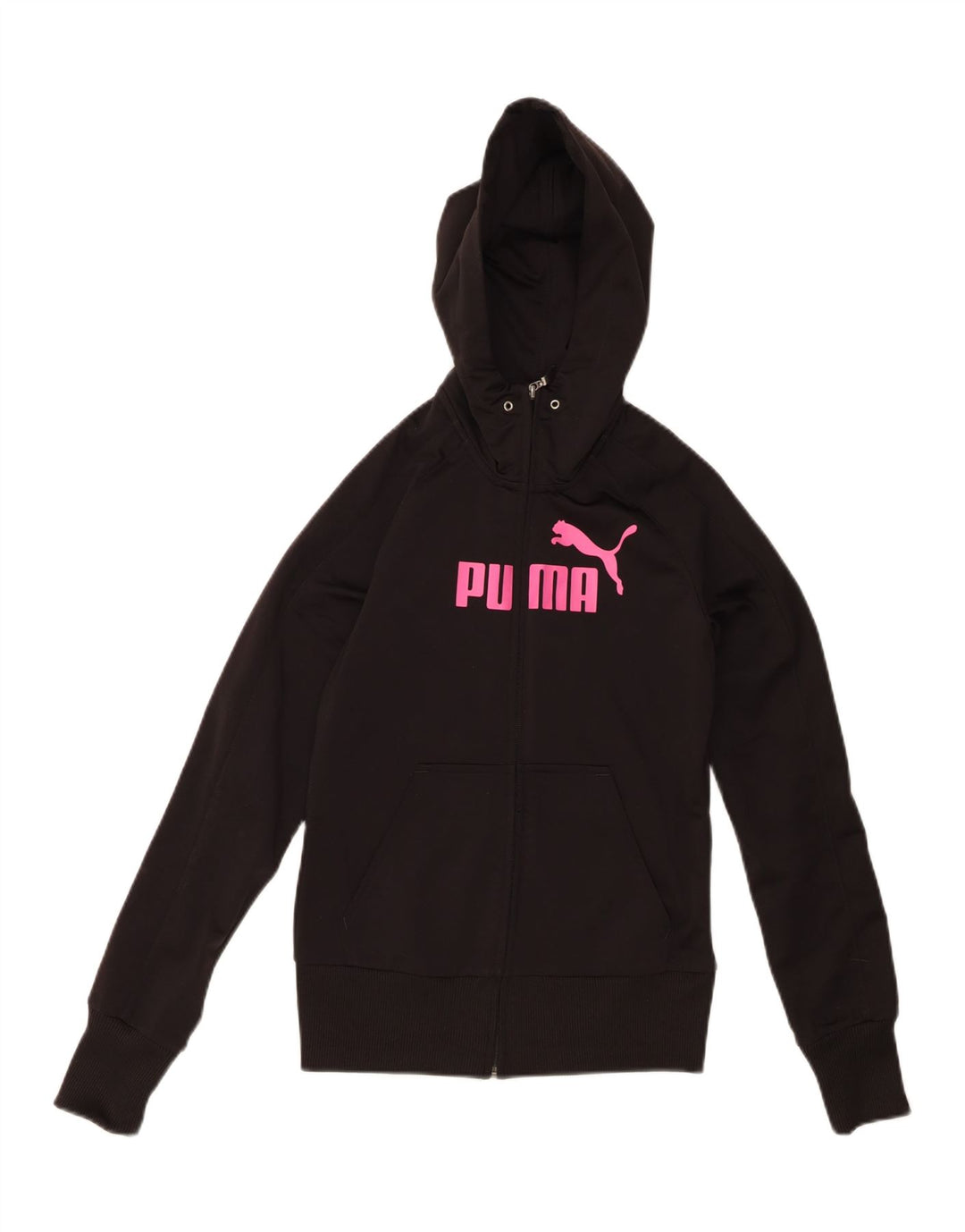 PUMA Womens Graphic Zip Hoodie Sweater UK 8 Small  Black Polyester Vintage Puma and Second-Hand Puma from Messina Hembry 