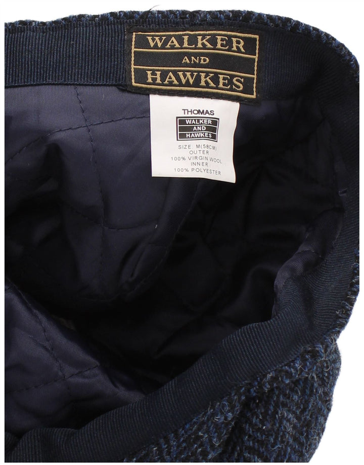 Walker and Hawkes Mens Flat Cap Medium Navy Blue Herringbone Classic