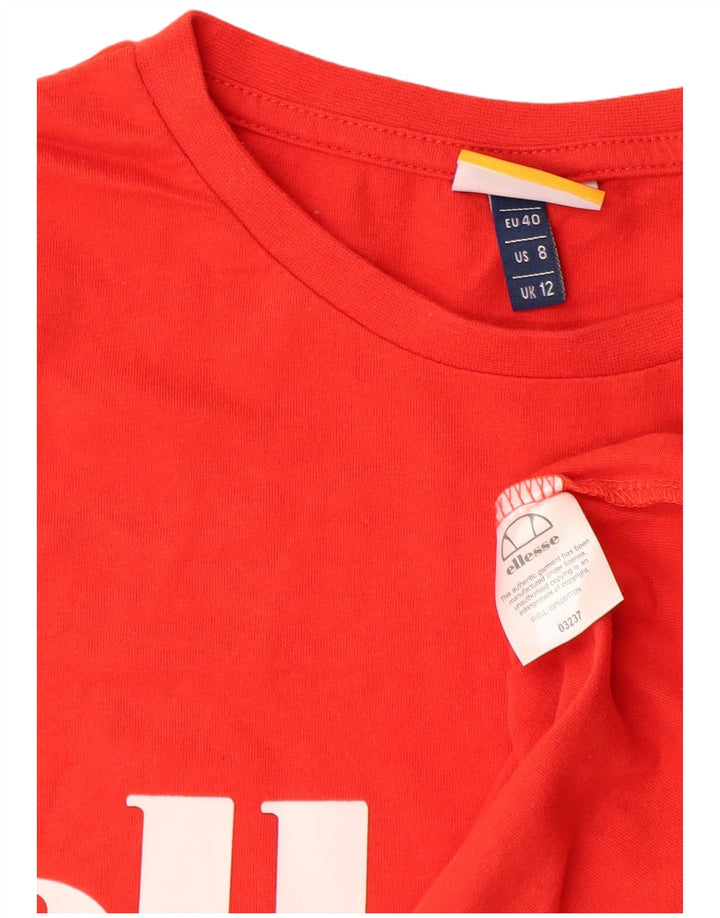 Ellesse Womens Graphic T-Shirt Top UK 12 Medium Red Cotton
