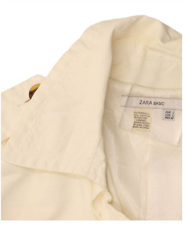 Zara Womens Double Breasted Trench Coat UK 14 Large Off White Cotton