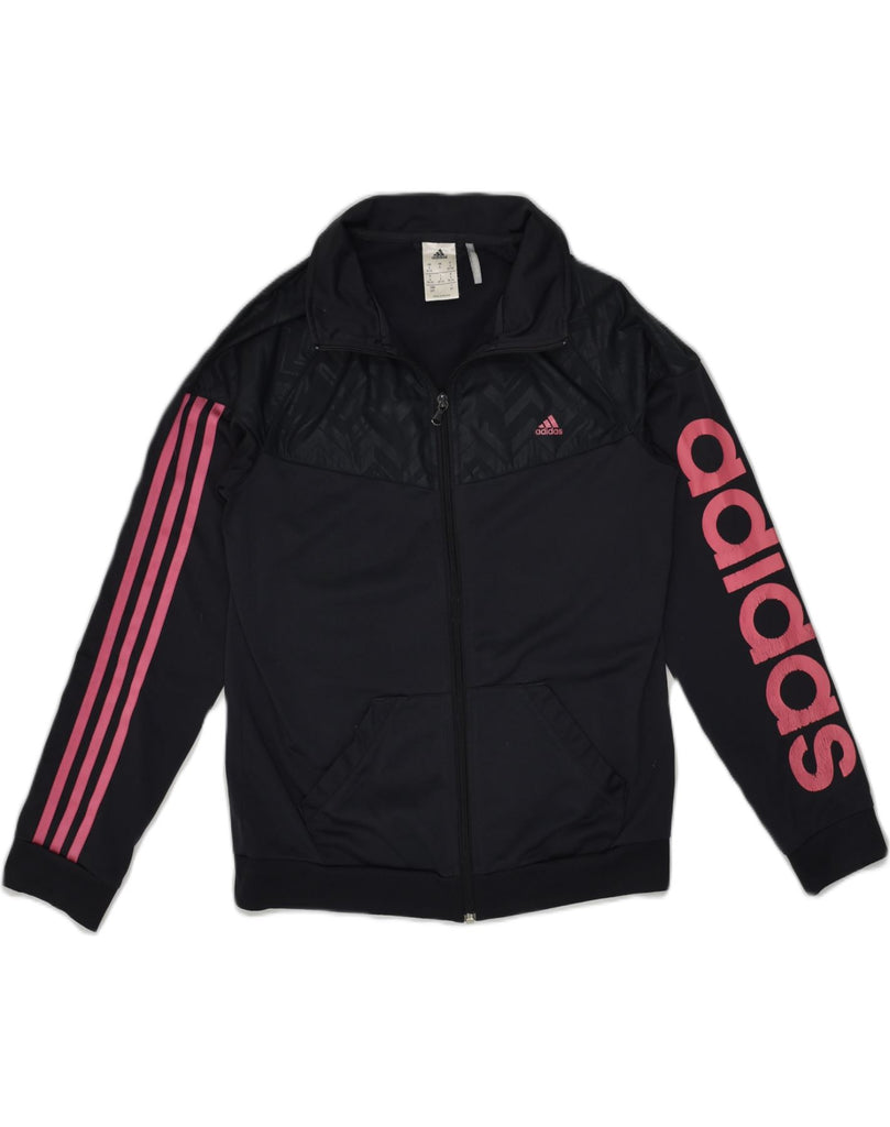 ADIDAS Womens Graphic Tracksuit Top Jacket UK 8-10 Small Black Polyester | Vintage Adidas | Thrift | Second-Hand Adidas | Used Clothing | Messina Hembry 