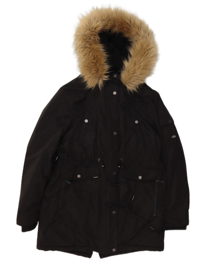 Superdry Womens Oversized Hooded Parka Jacket UK 16 Large Black Polyester