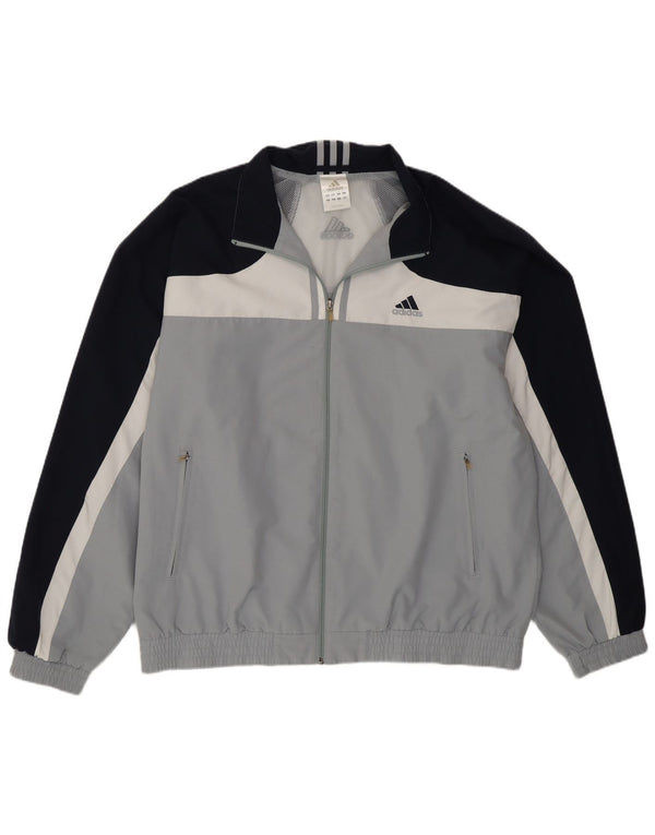 Adidas Mens Tracksuit Top Jacket UK 46/48 XL Grey Colourblock Polyester