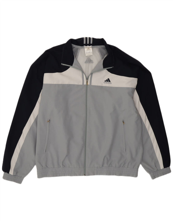 Adidas Mens Tracksuit Top Jacket UK 46/48 XL Grey Colourblock Polyester