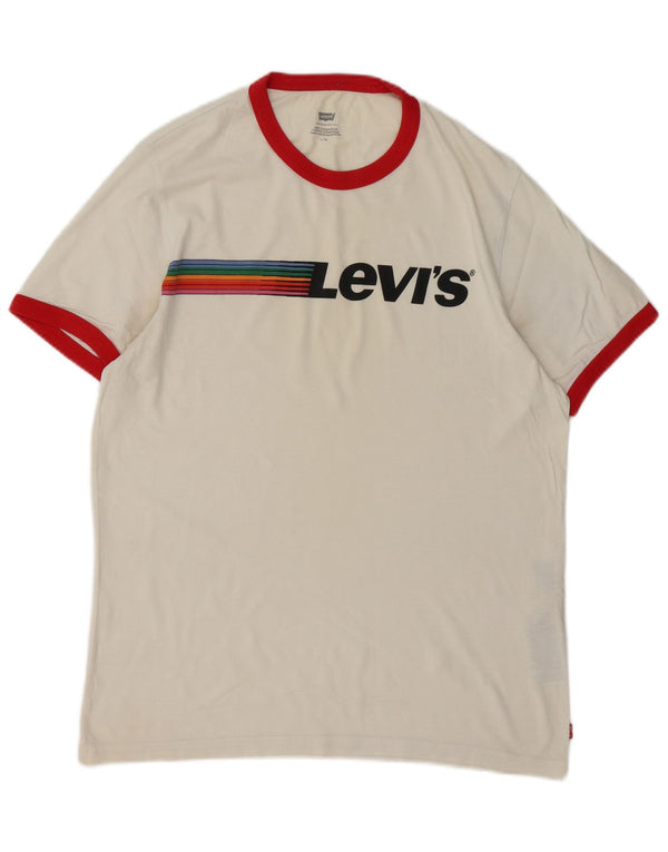 Levi's Mens Graphic T-Shirt Top Large White Colourblock Cotton