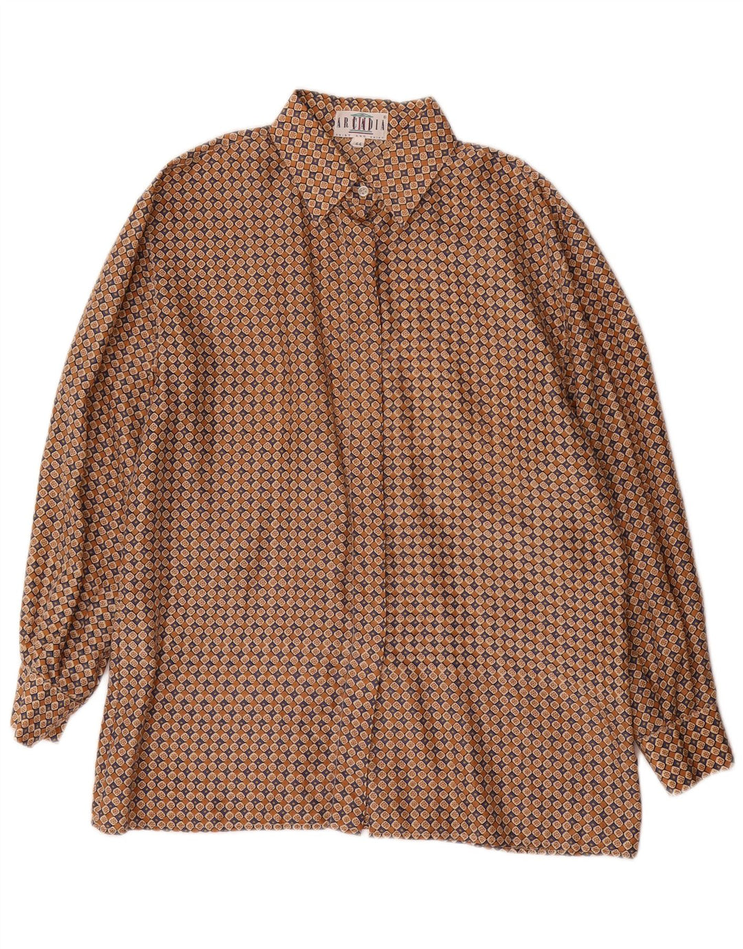 Arcadia Womens Shirt Blouse IT 44 Medium Brown Floral Silk