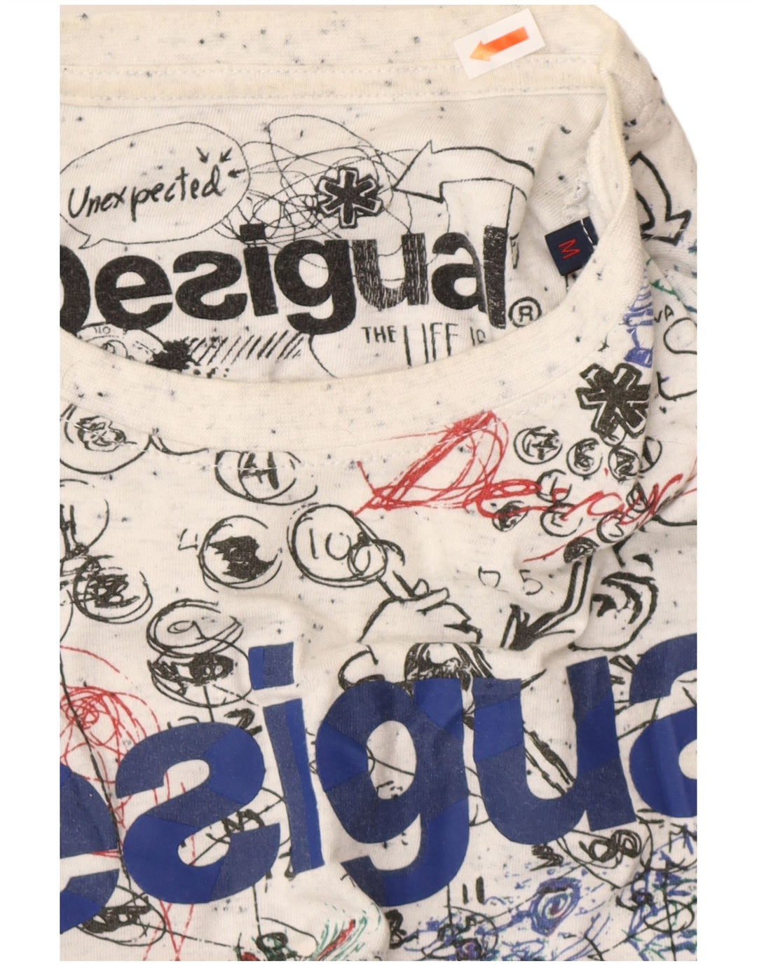 DESIGUAL Mens Abstract Pattern Graphic T-Shirt Top Medium White Cotton