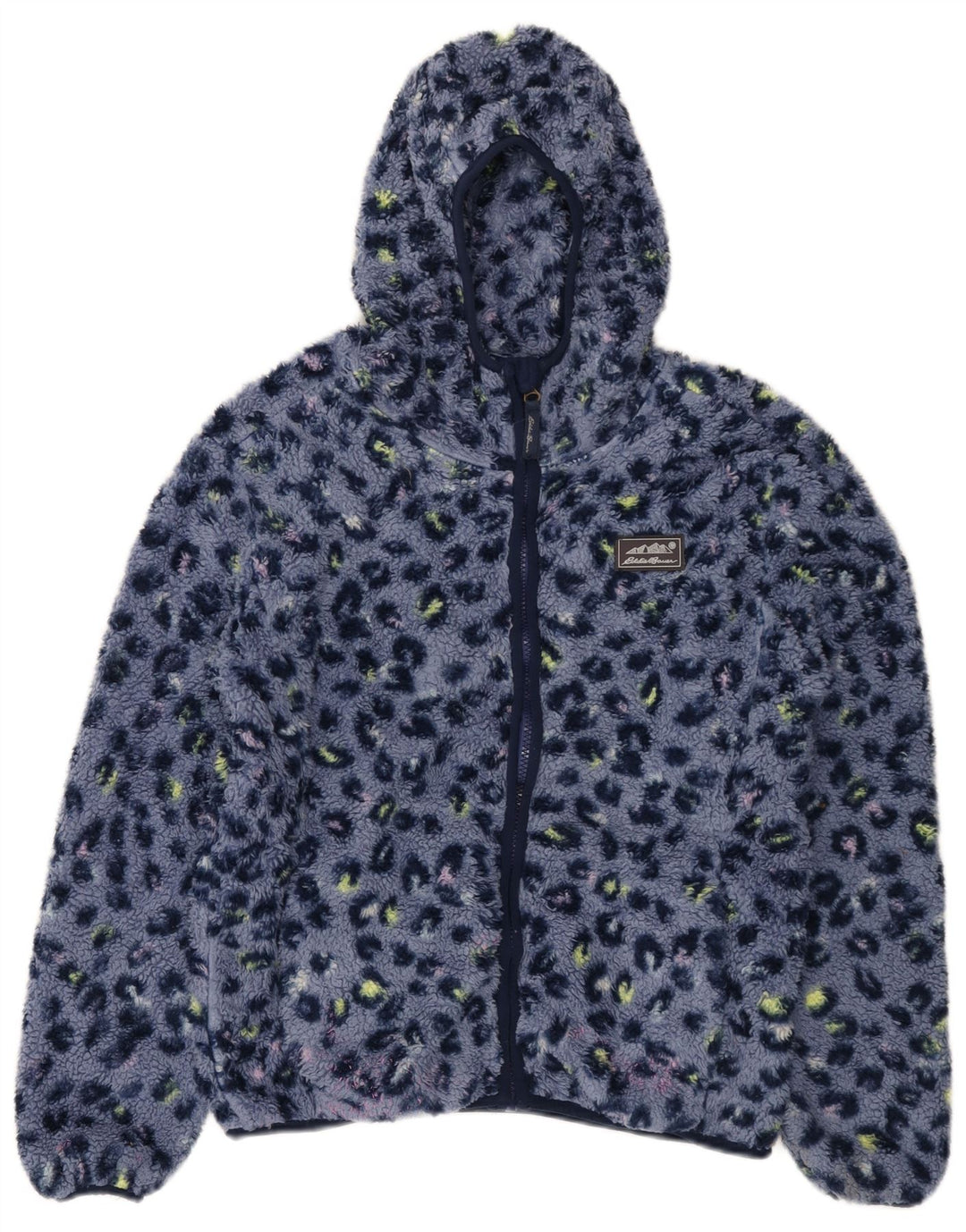 EDDIE BAUER Girls Hooded Fleece Jacket 13-14 Years Large Blue Animal Print