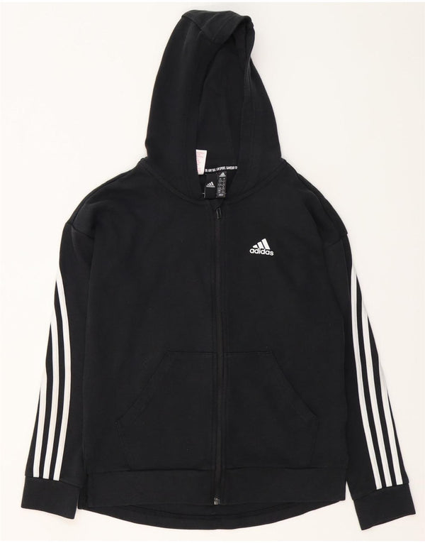 Adidas Girls Zip Hoodie Sweater 13-14 Years Black Cotton