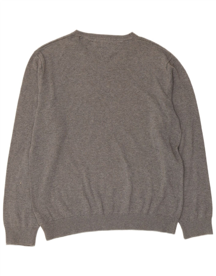 Tommy Hilfiger Mens V-Neck Jumper Sweater Large Grey Cotton