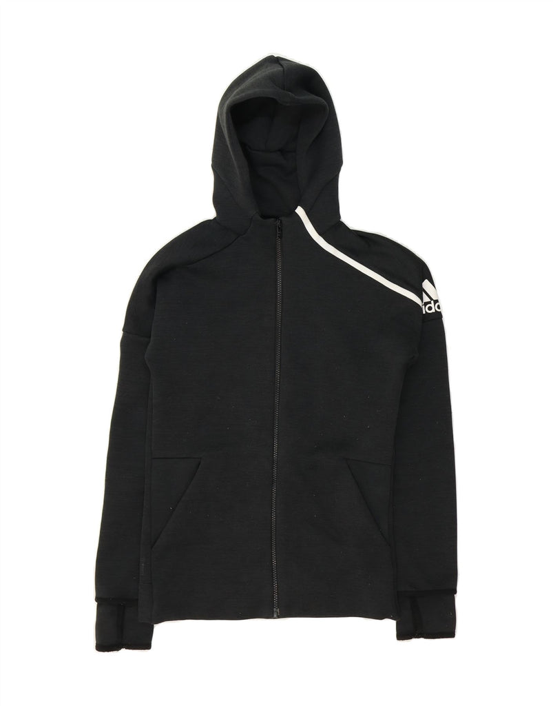 ADIDAS Boys Climalite Graphic Zip Hoodie Sweater 13-14 Years Black Vintage Adidas and Second-Hand Adidas from Messina Hembry 
