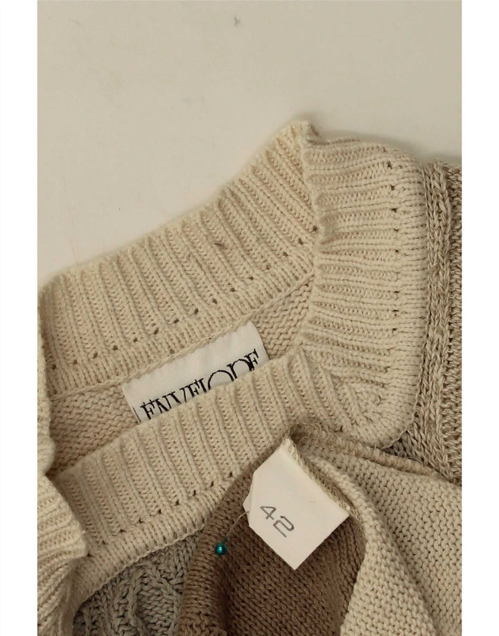 Vintage Womens Crew Neck Jumper Sweater EU 42 Large Beige Patchwork