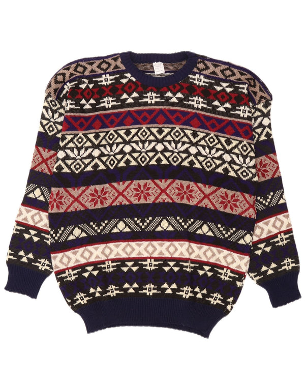 Vintage Mens Crew Neck Jumper Sweater Large Multicoloured Fair Isle Acrylic