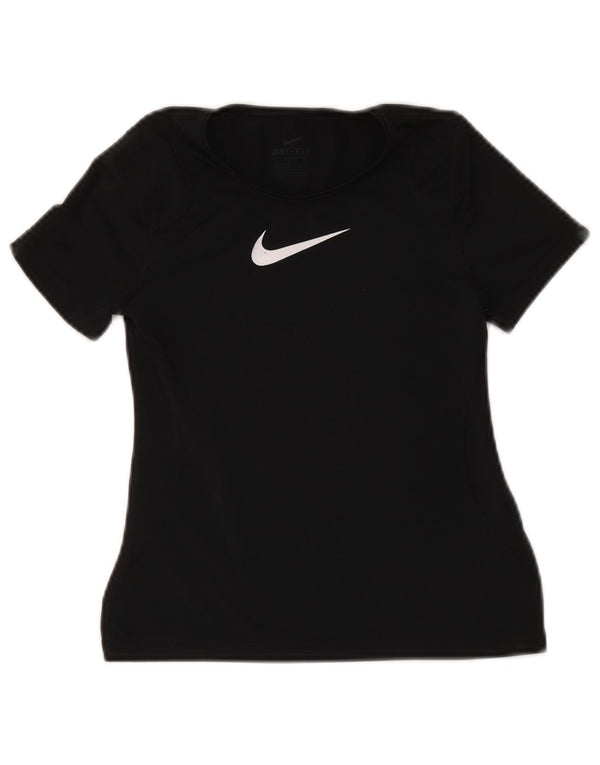 Nike Girls Dri Fit Graphic T-Shirt Top 8-9 Years Small Black Polyester