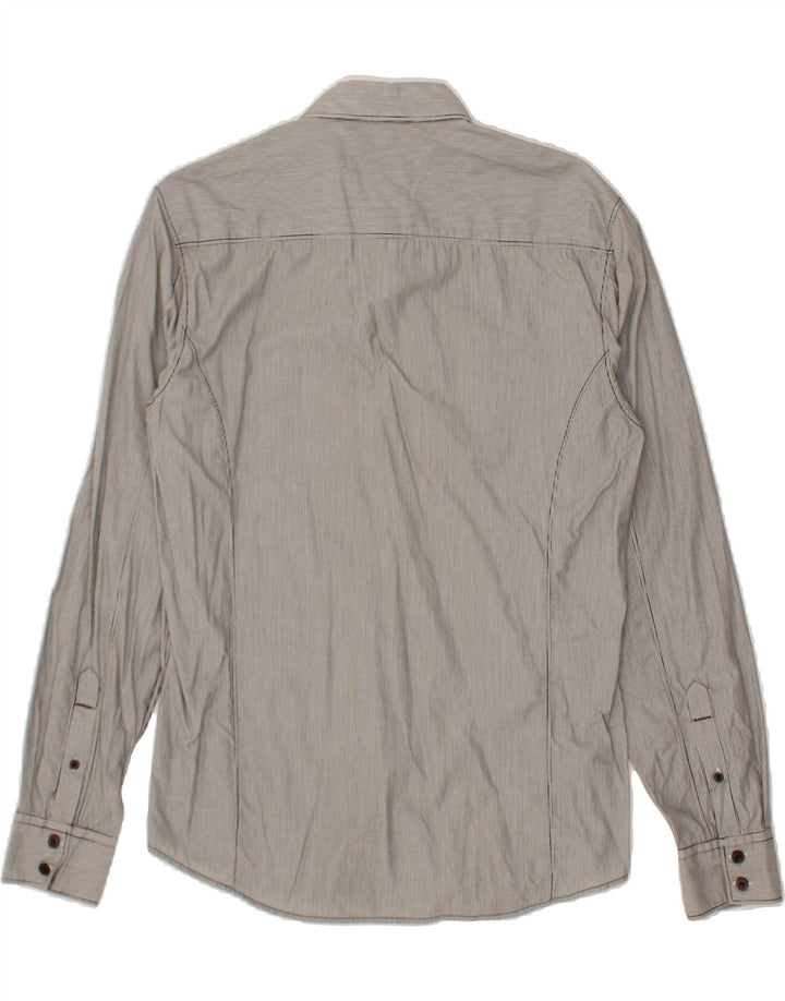 JACK & JONES Mens Graphic Military Shirt Medium Grey Pinstripe Vintage Jack & Jones and Second-Hand Jack & Jones from Messina Hembry 