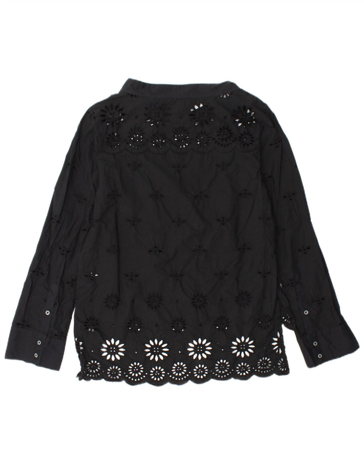 J. CREW Womens Long Sleeve Blouse Top US 2 XS Black Floral Cotton