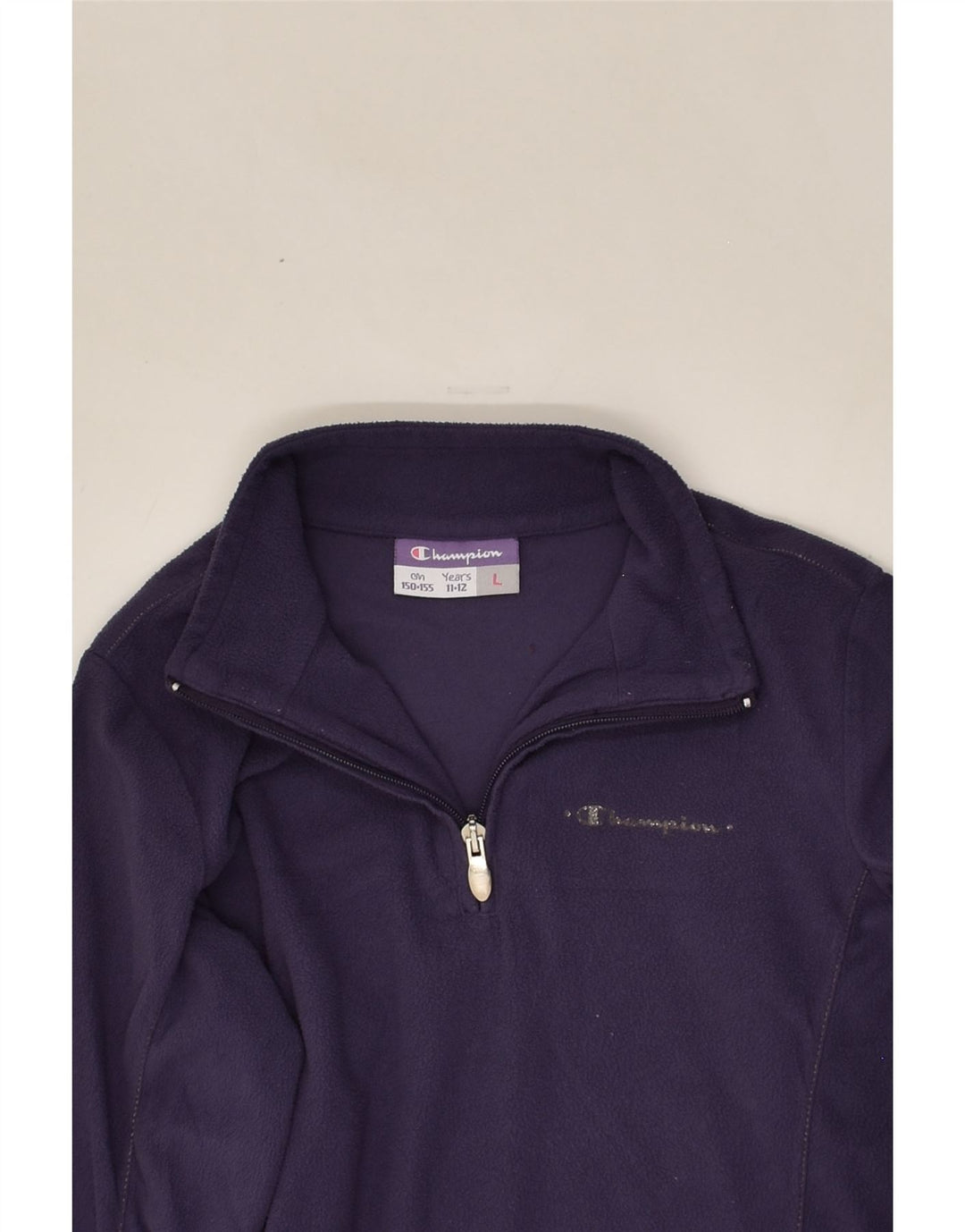 CHAMPION Girls Zip Neck Fleece Jumper 11-12 Years Large Purple Polyester | Vintage Champion | Thrift | Second-Hand Champion | Used Clothing | Messina Hembry 