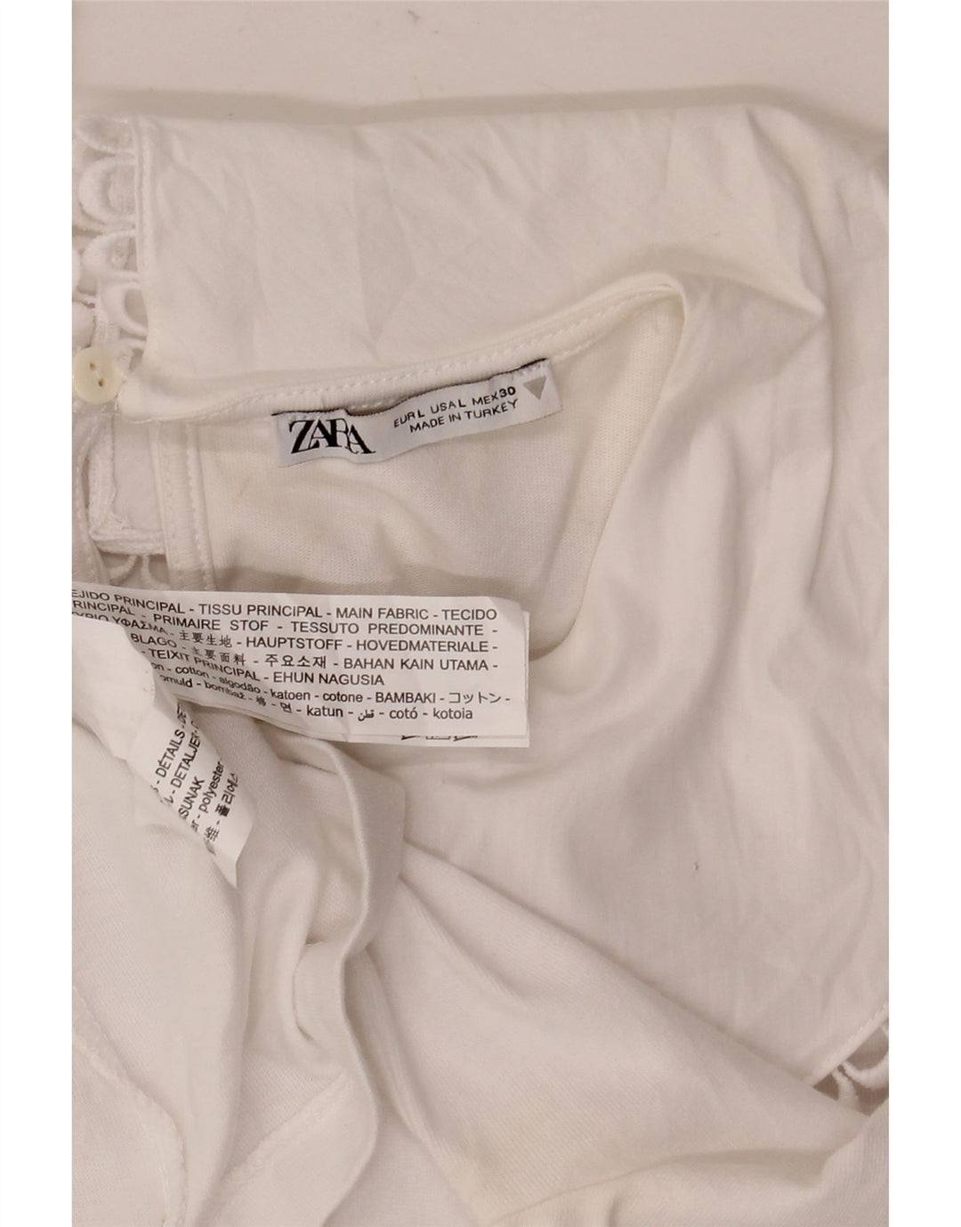 Zara Womens Blouse Top UK 14 Large White Cotton