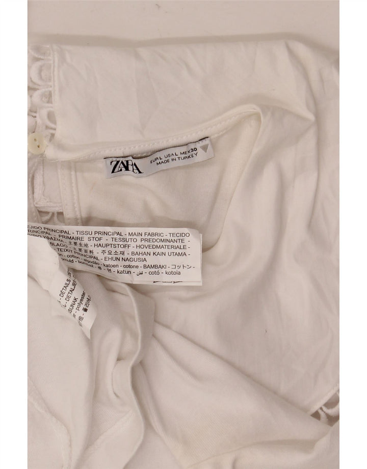 Zara Womens Blouse Top UK 14 Large White Cotton